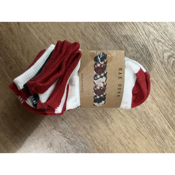 VHTF NWT Rae Dunn KIDS 10 Pack Ankle Socks Holiday Collection Cotton Blend Multi - Picture 1 of 3